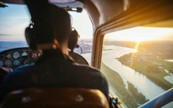 Flying over river